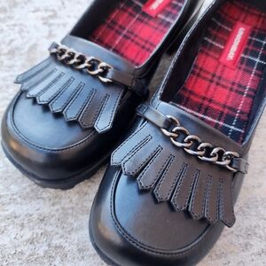 Vintage 90s Y2K UNIONBAY Black Slip-On Kiltie Chunky Loafers, Chain Detail, 8.5